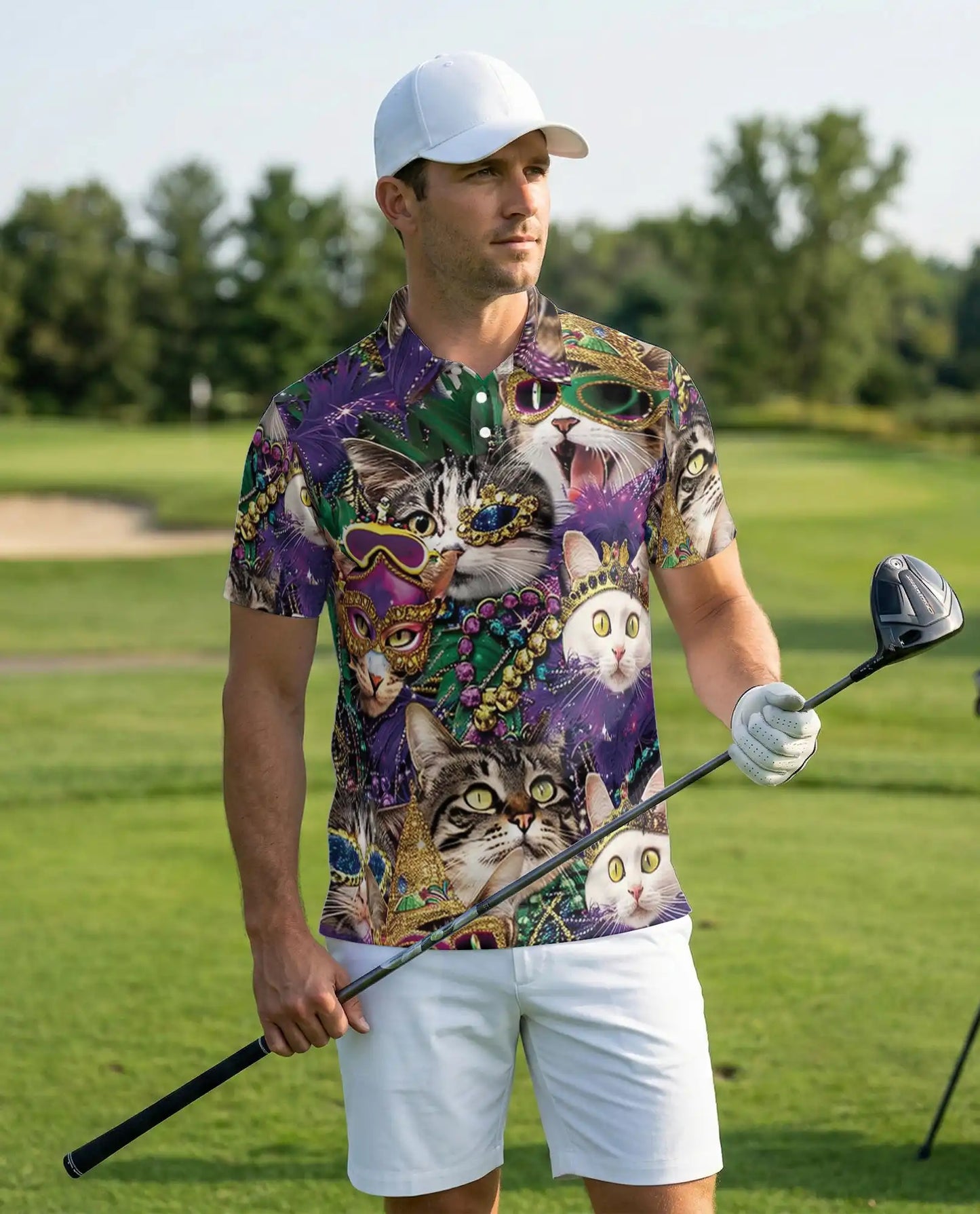 Mardi Gras Cat Mask Polo Shirt | Azhawaiian