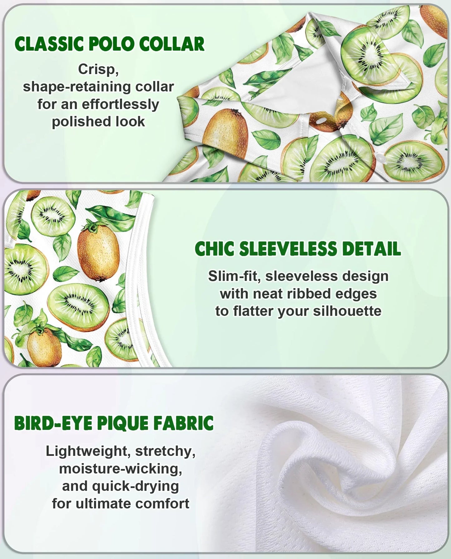Kiwi Pattern Sleeveless Polo Shirt for Women | Azhawaiian