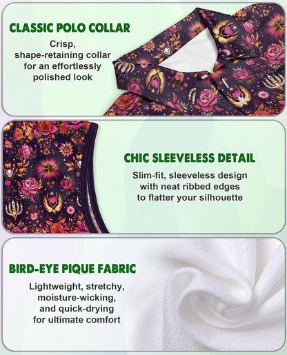 Traditional Pattern Sleeveless Polo Shirt for Women, Classic Cultural Style | Azhawaiian