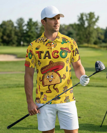Taco Fiesta 3D Polo Shirt for Men, Funny Mexican Food Style | Azhawaiian