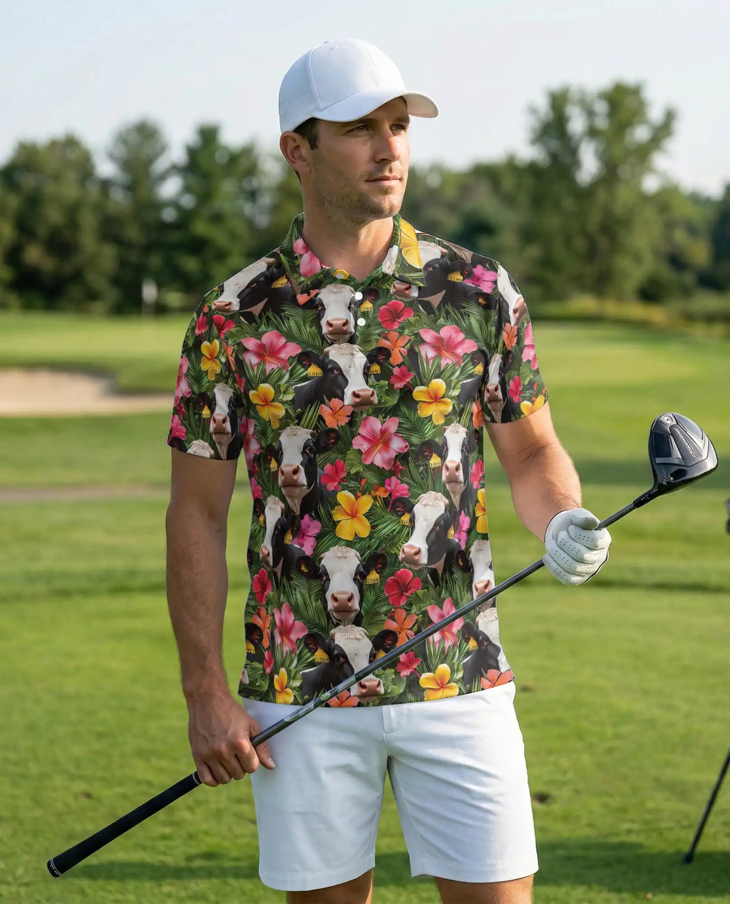 Cow Tropical Floral Polo Shirt | Azhawaiian