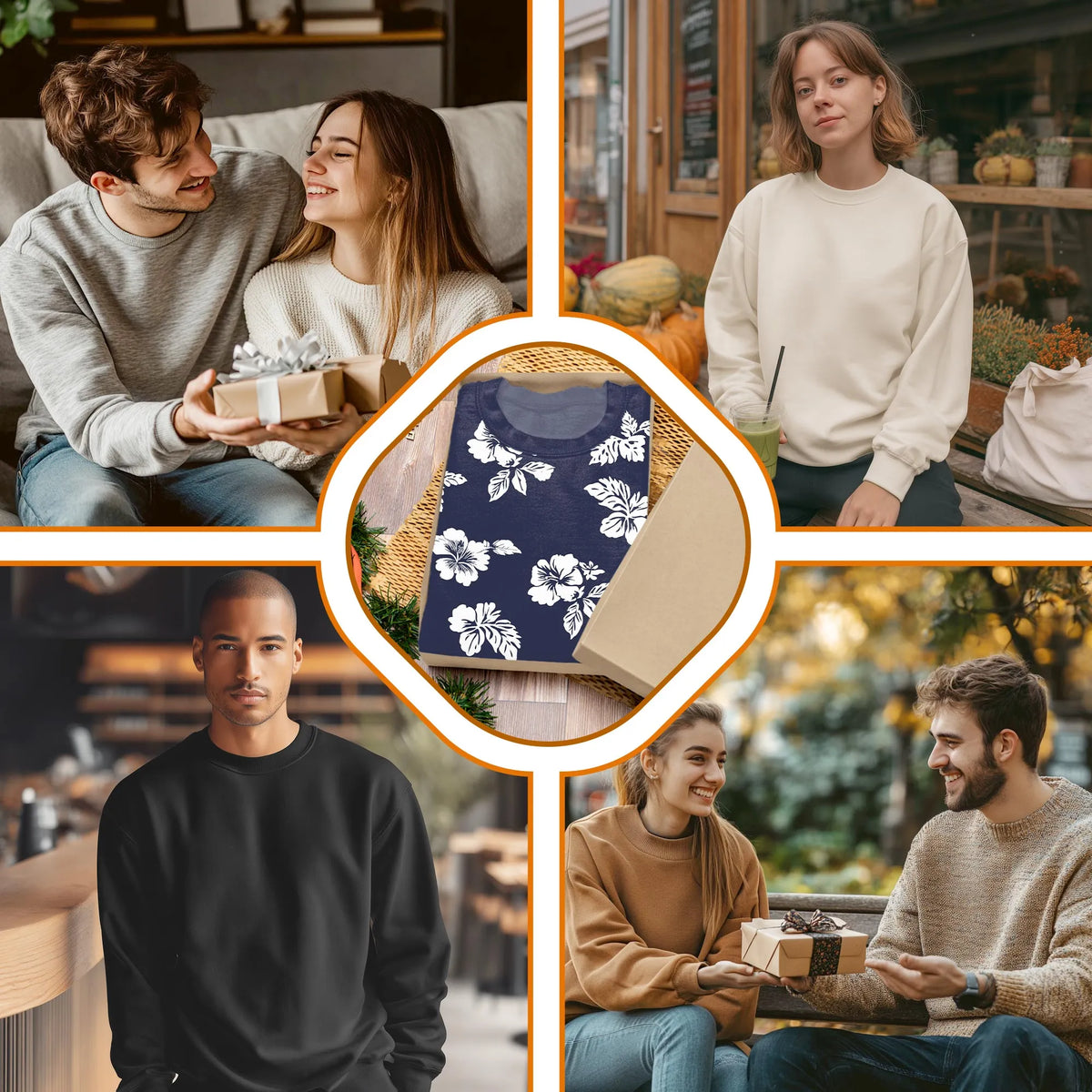 White Hibiscus Pattern Navy Blue Sweatshirt – Tropical 3D All Over Print Design