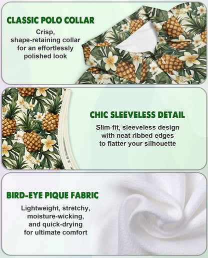 Golden Pineapple Sleeveless Polo Shirt for Women | Azhawaiian