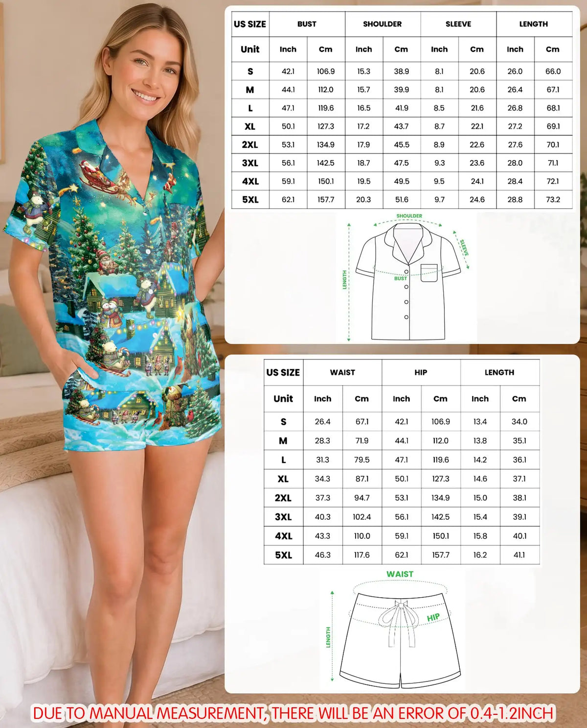Christmas Snowy Cabin Pajama Set for Women – Winter Village Print