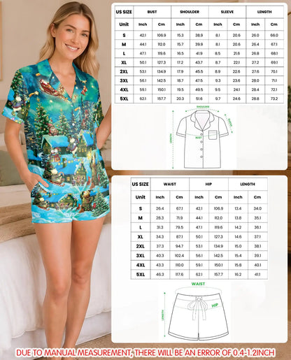 Christmas Snowy Cabin Pajama Set for Women – Winter Village Print