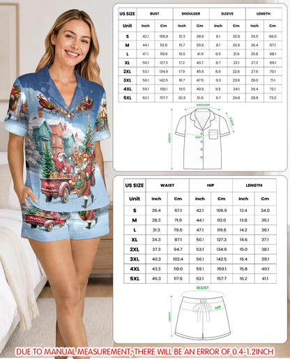 Santa Christmas Pajama Set for Women, Winter Holiday Sleepwear