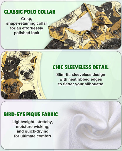 Pug Dog Pattern Sleeveless Polo Shirt for Women