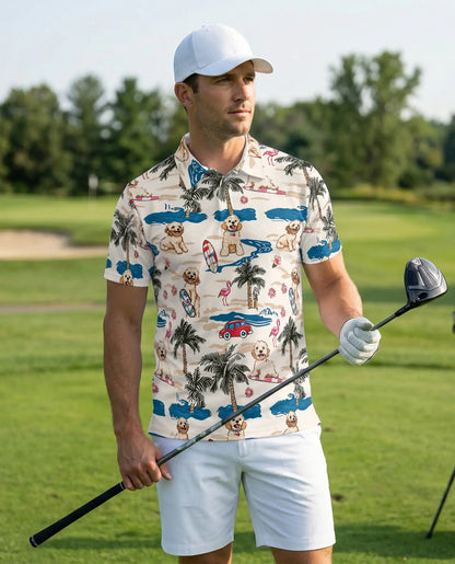 Cute Dog Beach Hawaiian 3D Polo Shirt for Men | Azhawaiian