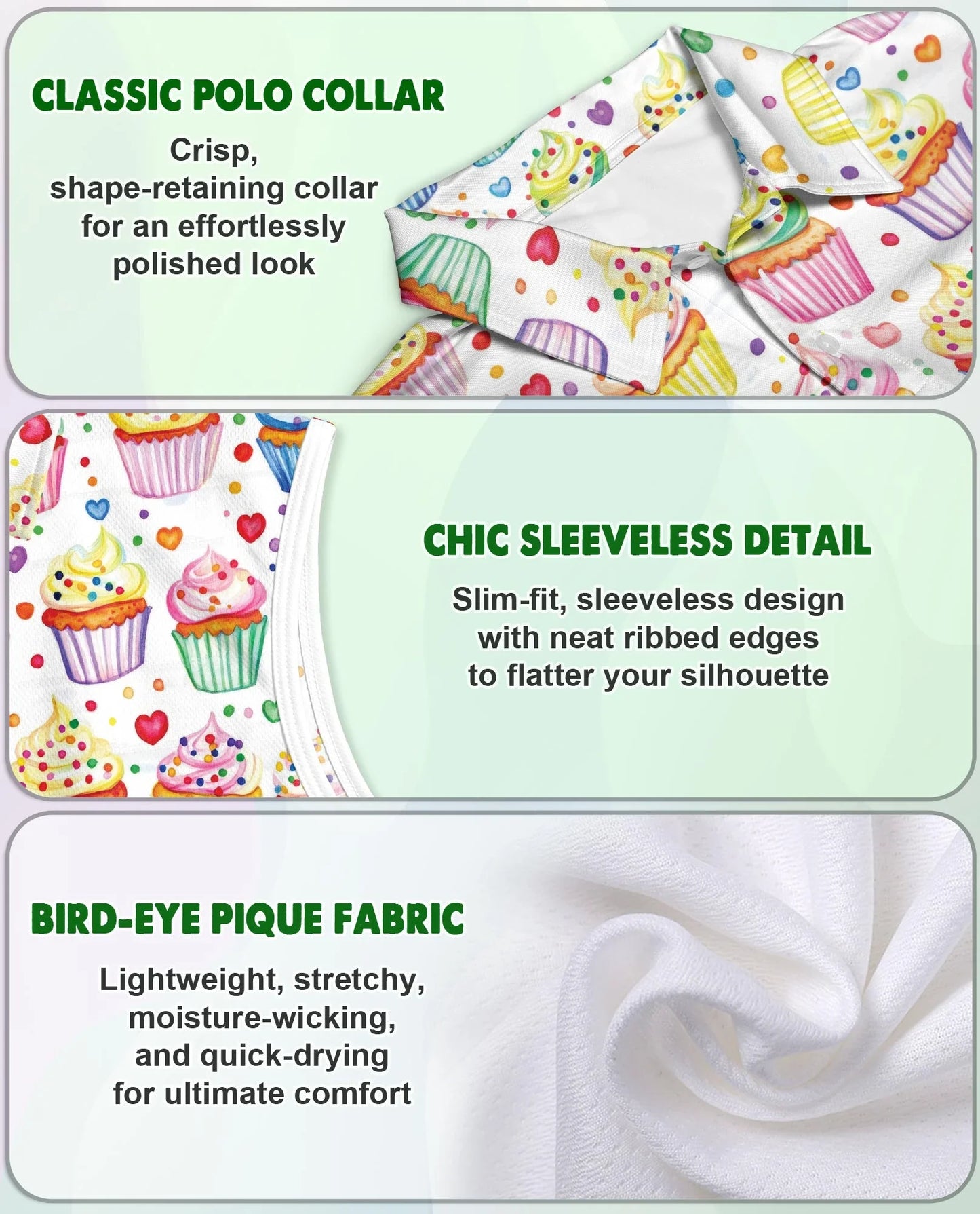 Cupcake Pattern Sleeveless Polo Shirt for Women | Azhawaiian