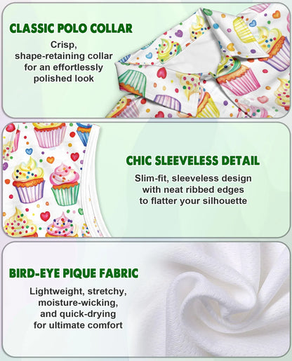 Cupcake Pattern Sleeveless Polo Shirt for Women | Azhawaiian