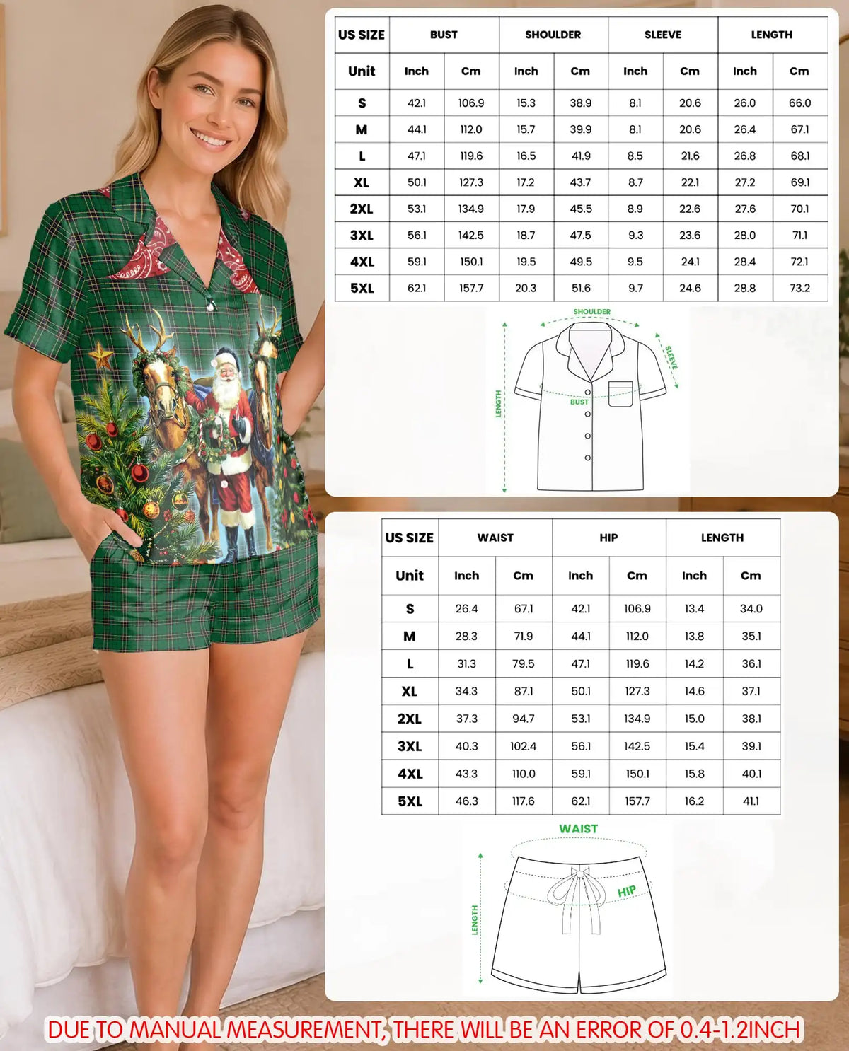 Plaid Santa Christmas Pajama Set for Women – Festive Horse Print
