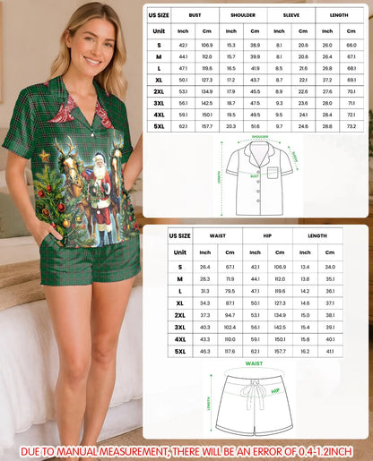 Plaid Santa Christmas Pajama Set for Women – Festive Horse Print