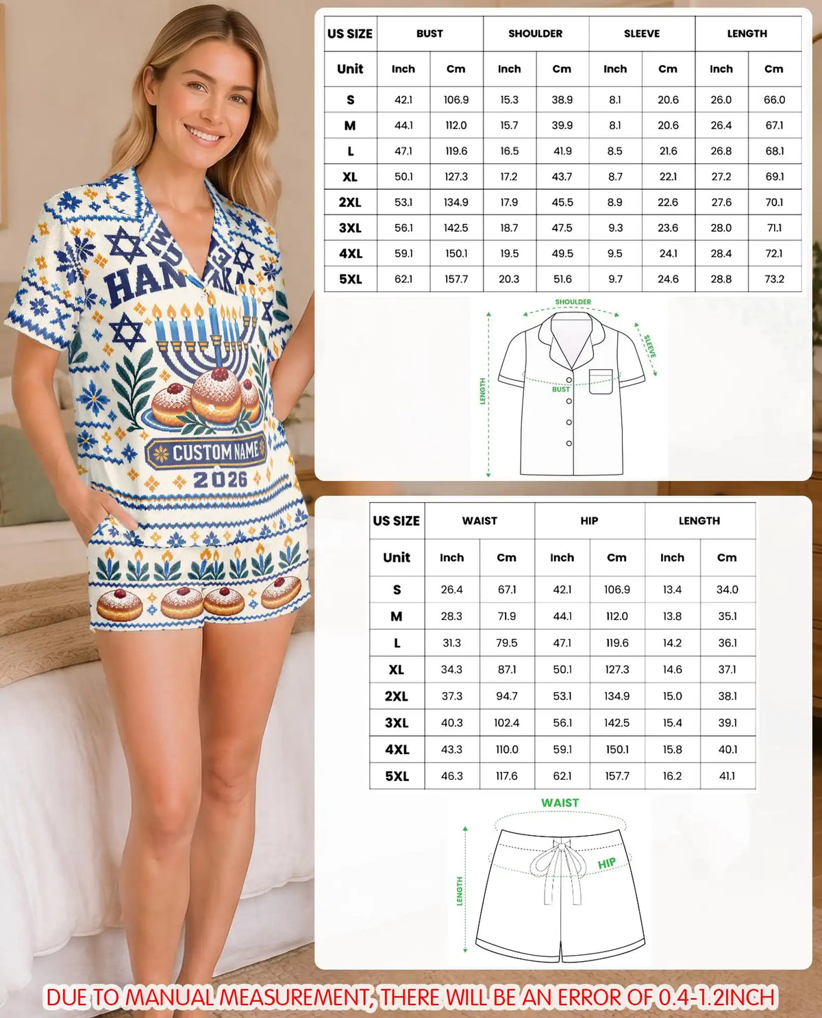 Personalized Sweet Hanukkah Pajama Set for Women – Custom Name & Year Donut Print