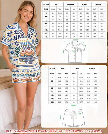 Personalized Sweet Hanukkah Pajama Set for Women – Custom Name & Year Donut Print