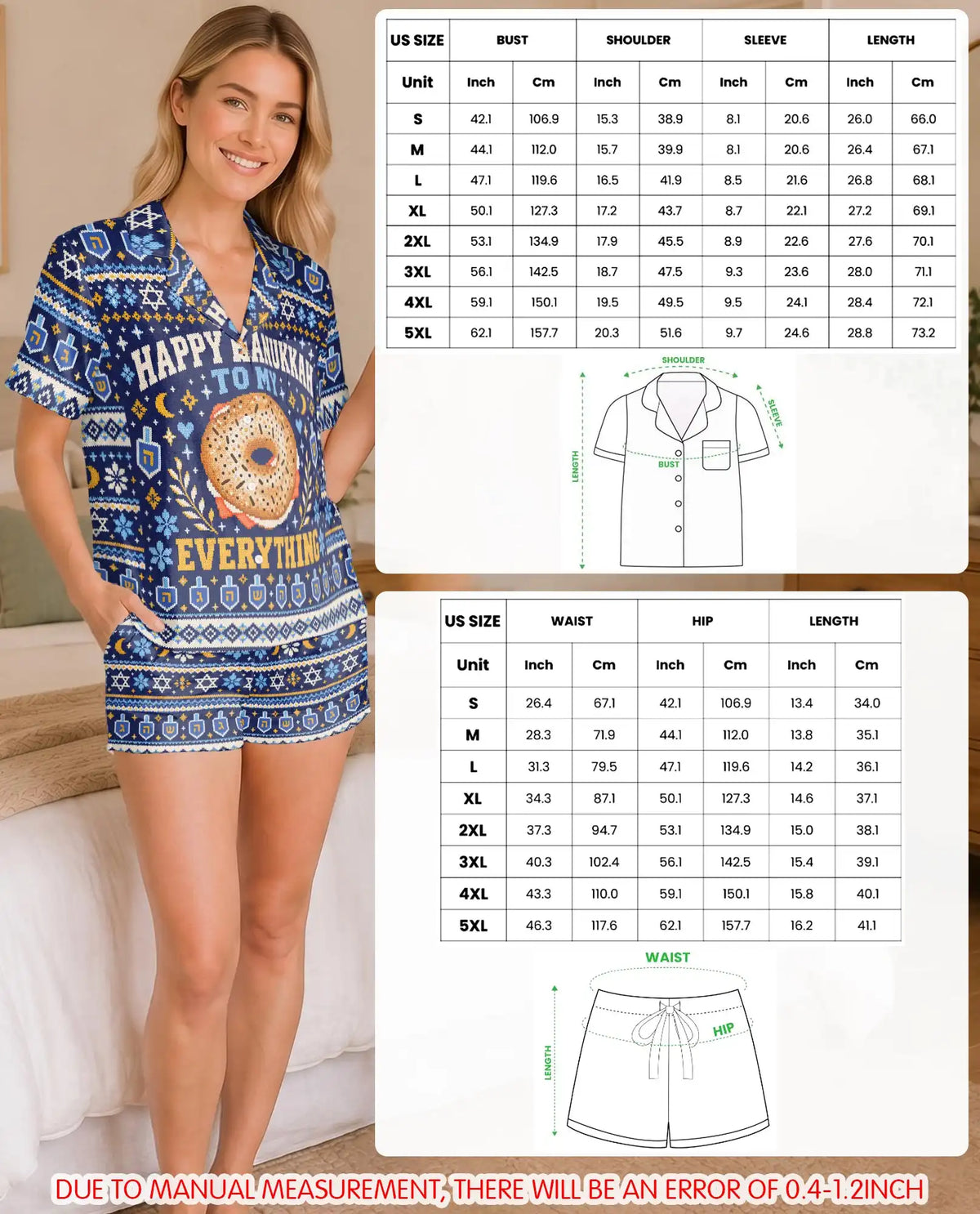 Happy Hanukkah To My Everything Bagel Pajama Set for Women – Funny Bagel Print