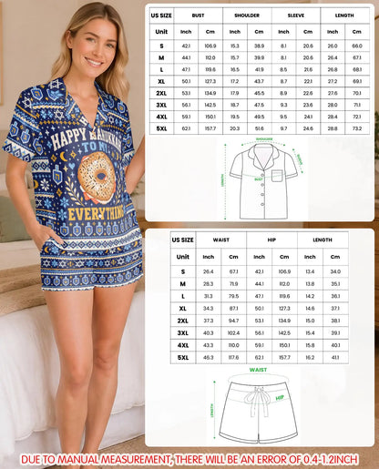 Happy Hanukkah To My Everything Bagel Pajama Set for Women – Funny Bagel Print