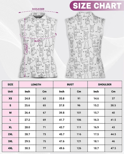 Corgi Pattern Sleeveless Polo Shirt for Women | Azhawaiian