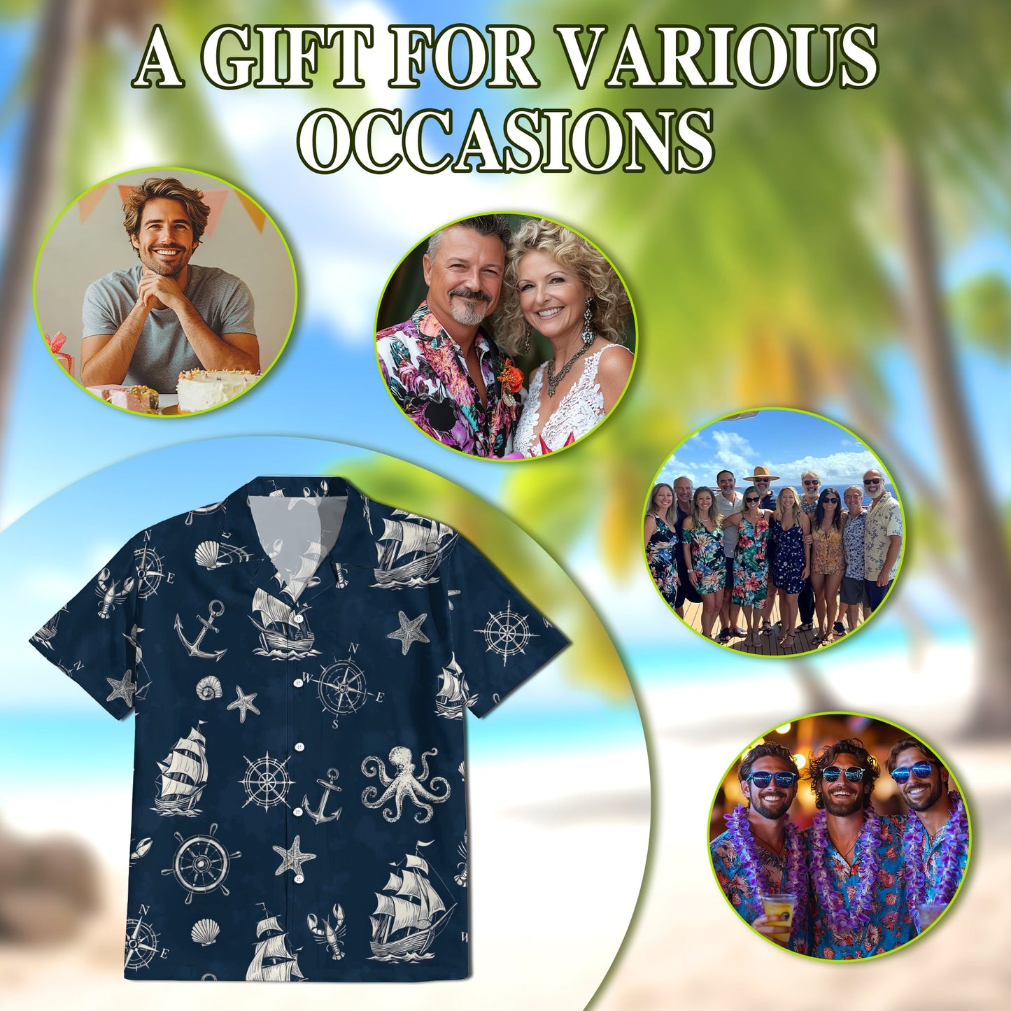 Tropical Anchor Hawaiian Shirt for Men, Button Down Aloha Shirt - Azhawaiian