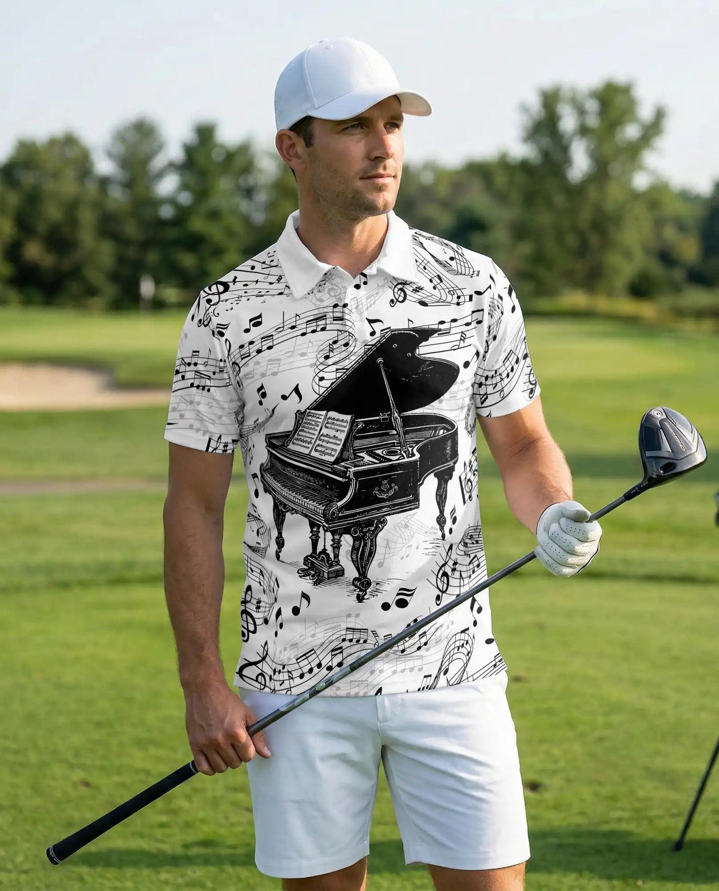 Musical Piano Notes Polo Shirt for Men, Classic Music Design | Azhawaiian