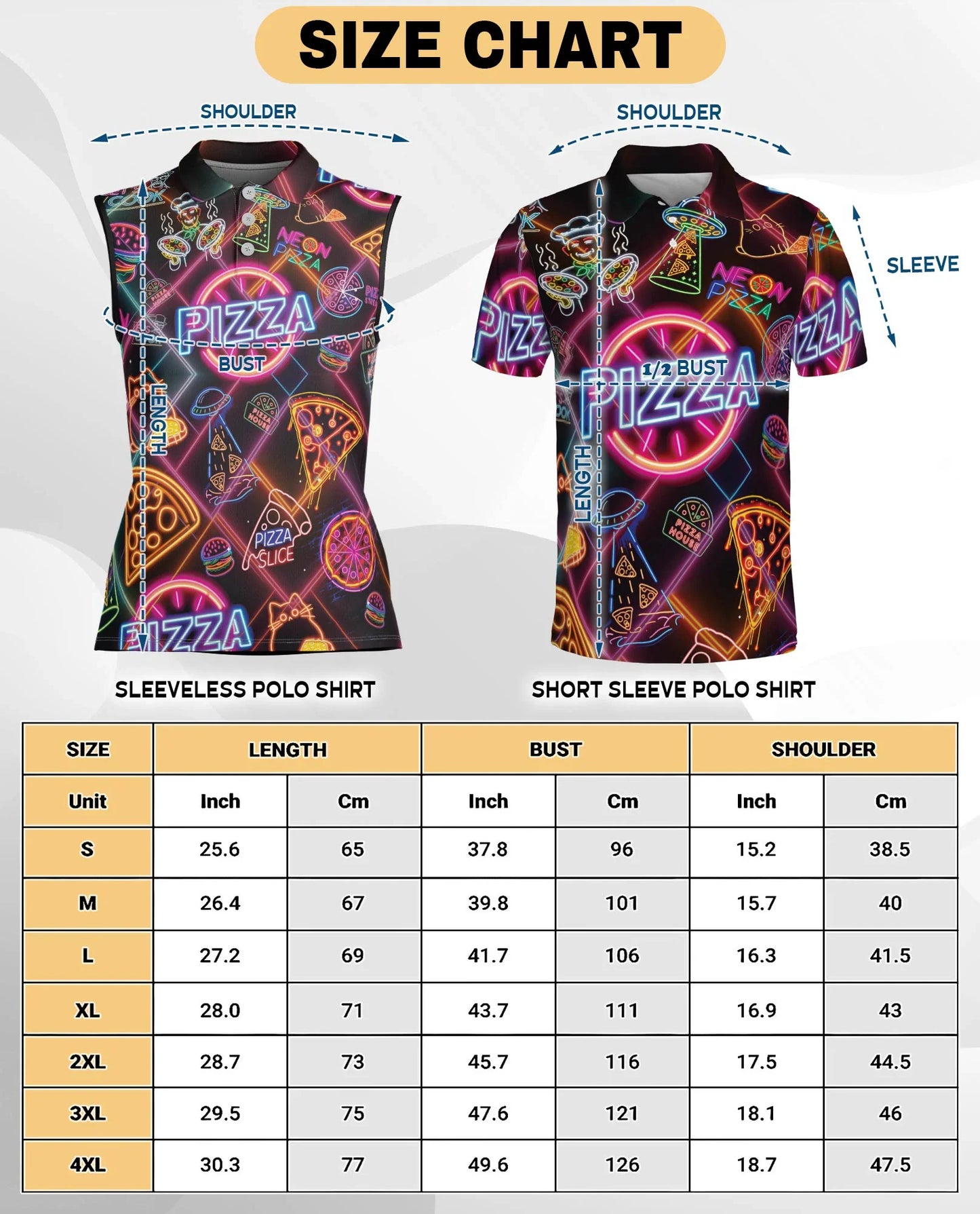Neon Pizza Sleeveless Polo Shirt for Women, Fun Food Lover Style | Azhawaiian