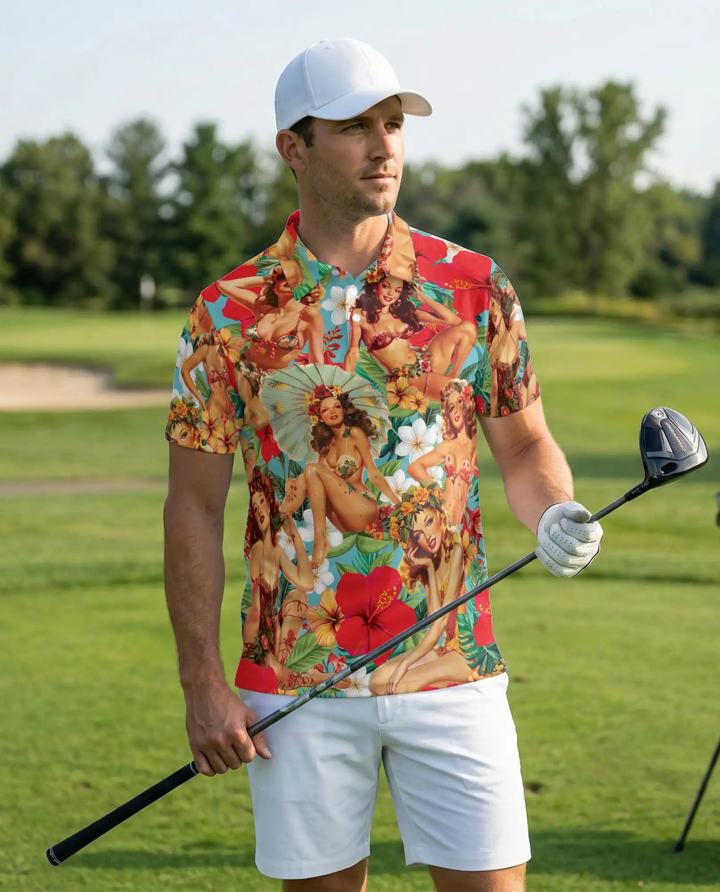 Tropical Pin Up Polo Shirt - Vintage Hawaiian Beauty Style | Azhawaiian