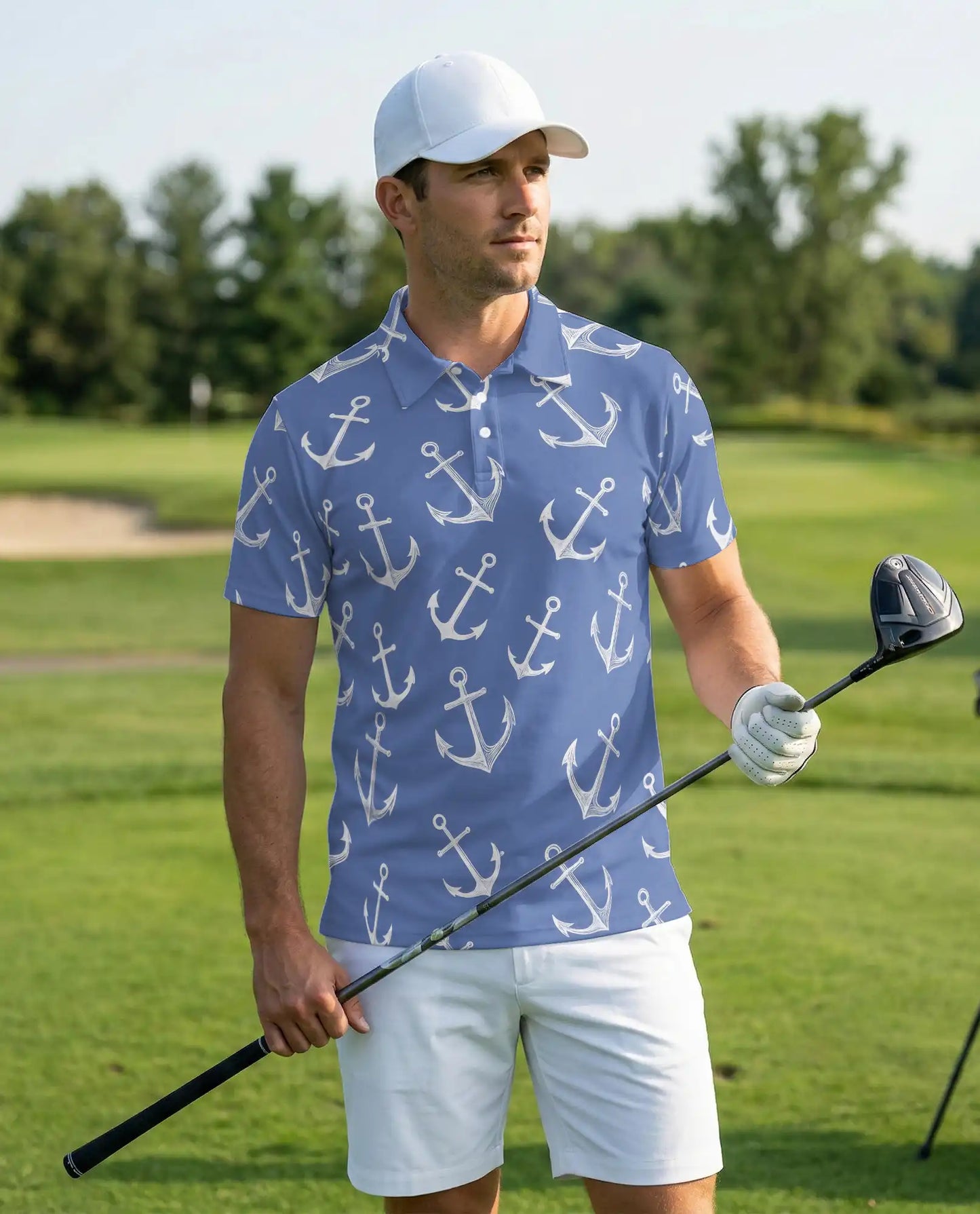 Nautical Anchor Polo Shirt, Coastal Ocean Print | Azhawaiian