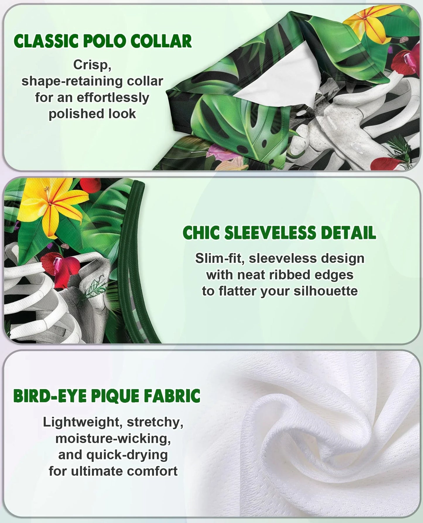 Tropical Floral Skeleton Print Sleeveless Polo Shirt for Women | Azhawaiian