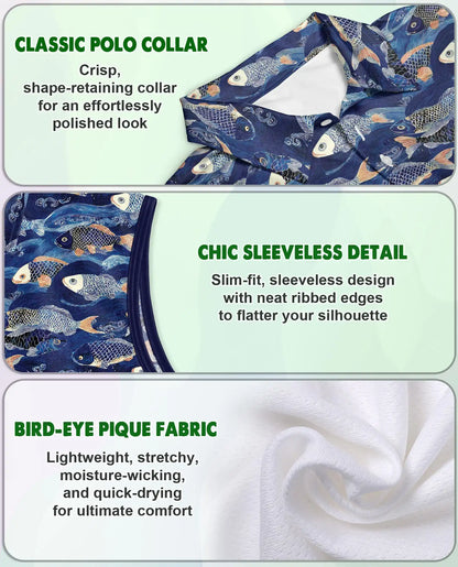 Japanese Koi Fish And Waves Sleeveless Polo Shirt for Women | Azhawaiian