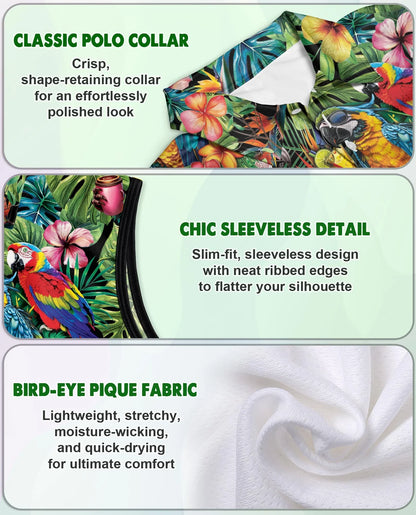 Funny Parrot Tropical Sleeveless Polo Shirt for Women | Azhawaiian
