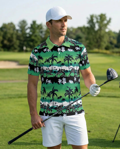 Green Hawaiian Football Polo Shirt, Tropical Style | Azhawaiian