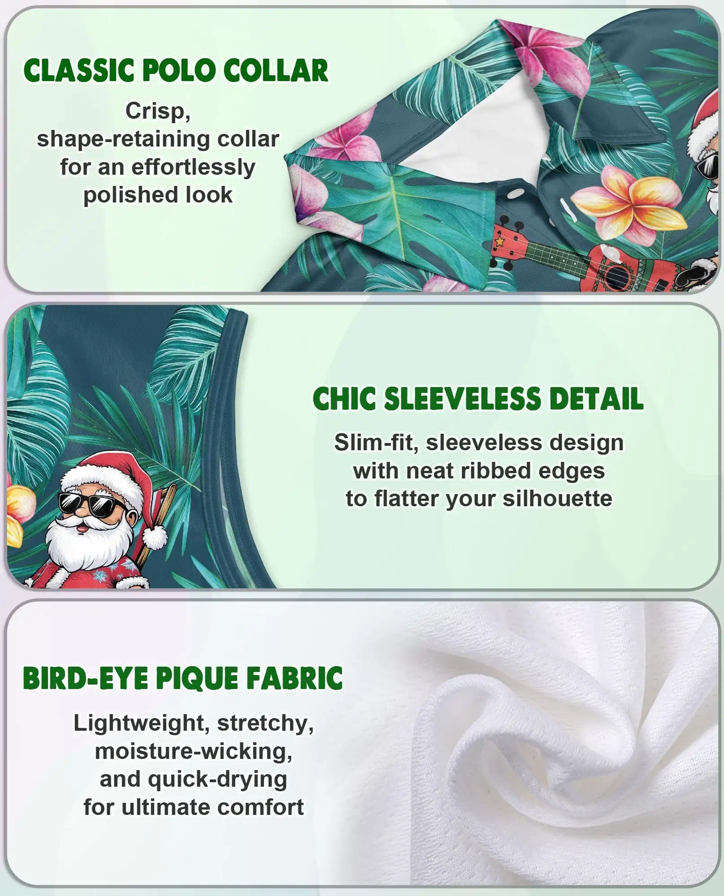 Surf's Up Santa Sleeveless Polo Shirt for Women, Christmas Beach Style | Azhawaiian