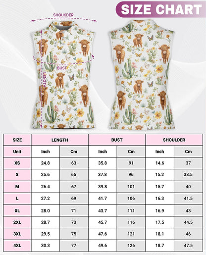 Cute Highland Cattle Sleeveless Polo Shirt for Women | Azhawaiian