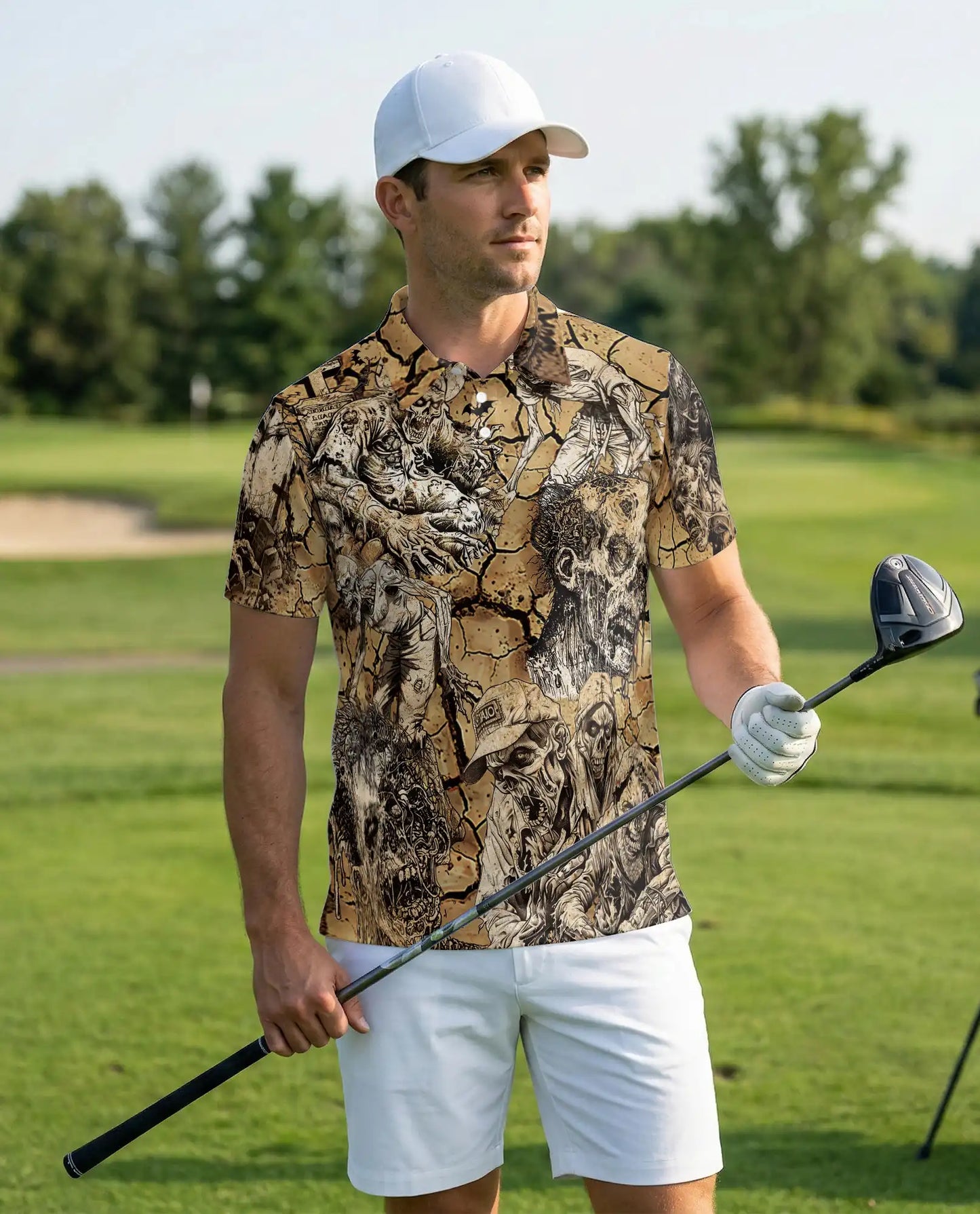Zombie Apocalypse Polo Shirt for Men, Creepy Horror Skeletons | Azhawaiian