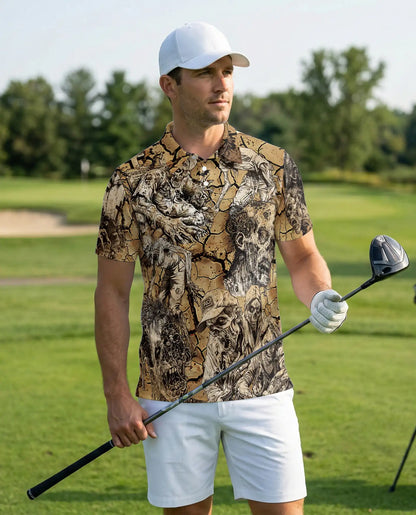 Zombie Apocalypse Polo Shirt for Men, Creepy Horror Skeletons | Azhawaiian