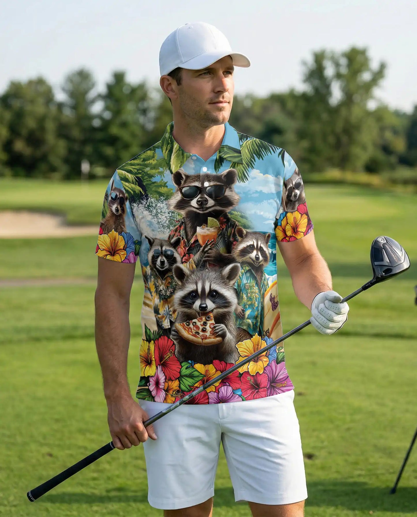 Raccoon Hawaiian Polo Shirt, Funny Tropical Style | Azhawaiian