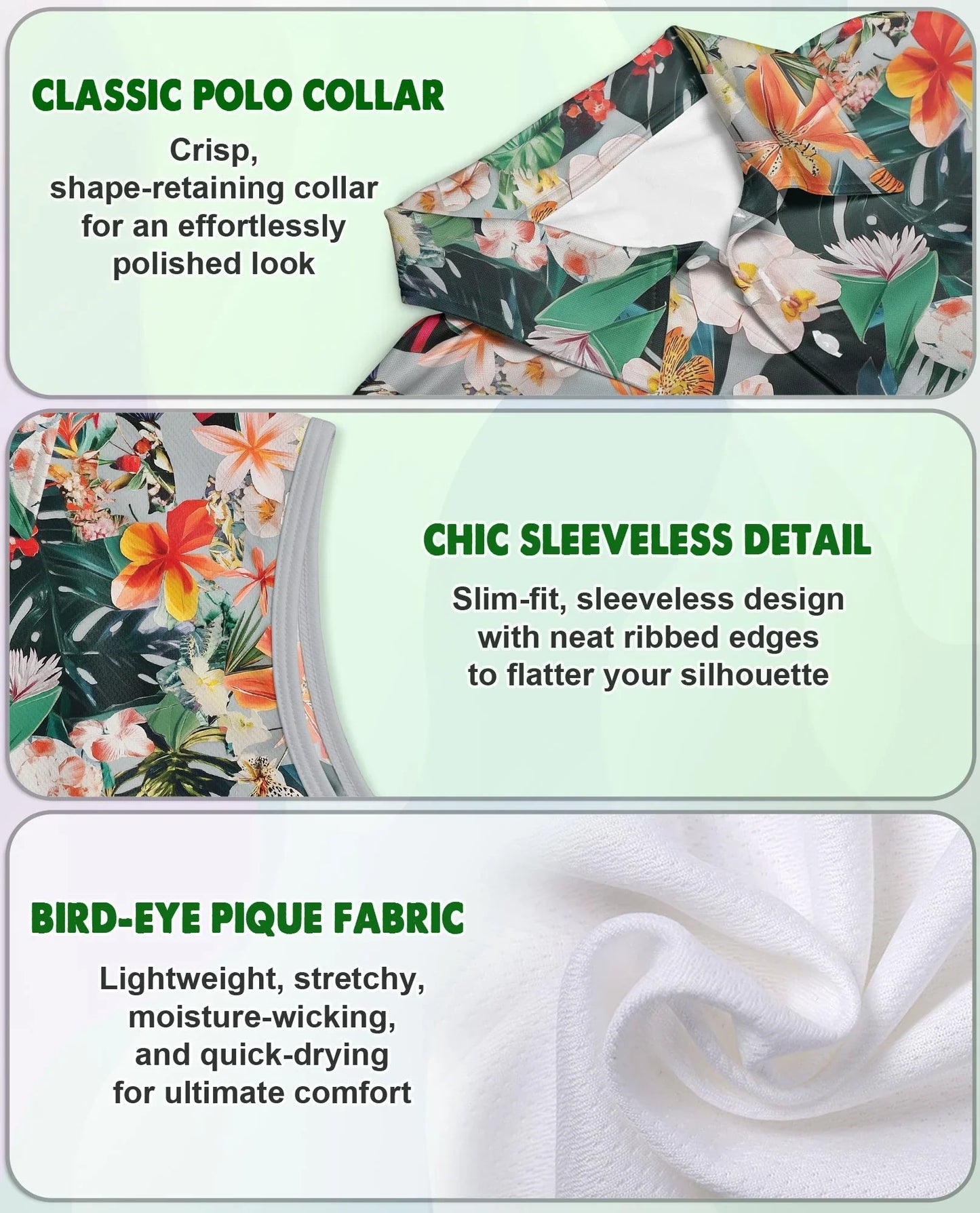 Flower Ephemera Sleeveless Polo Shirt for Women | Azhawaiian