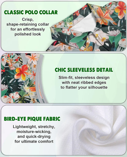 Flower Ephemera Sleeveless Polo Shirt for Women | Azhawaiian