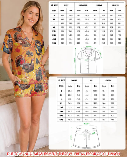 Thanksgiving Turkey Pajama Set for Women, Autumn Fall Holiday Sleepwear