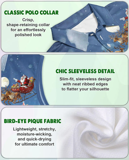 Stay Cool Santa Claus Christmas Sleeveless Polo Shirt for Women | Azhawaiian
