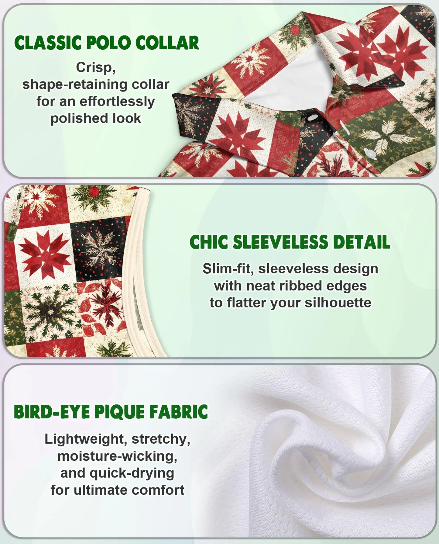 Christmas Quilt Pattern Sleeveless Polo Shirt for Women | Azhawaiian