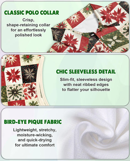 Christmas Quilt Pattern Sleeveless Polo Shirt for Women | Azhawaiian