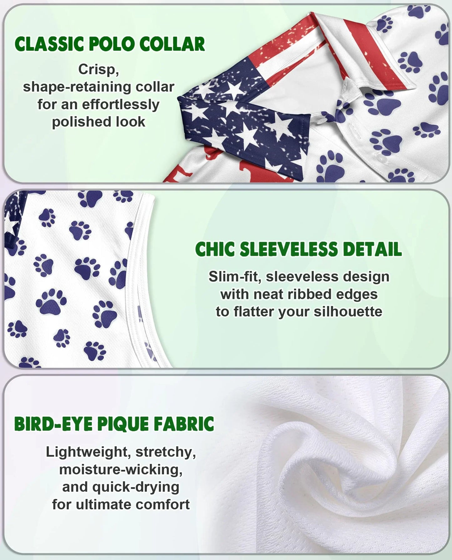 Pug Flag Sleeveless Polo Shirt for Women