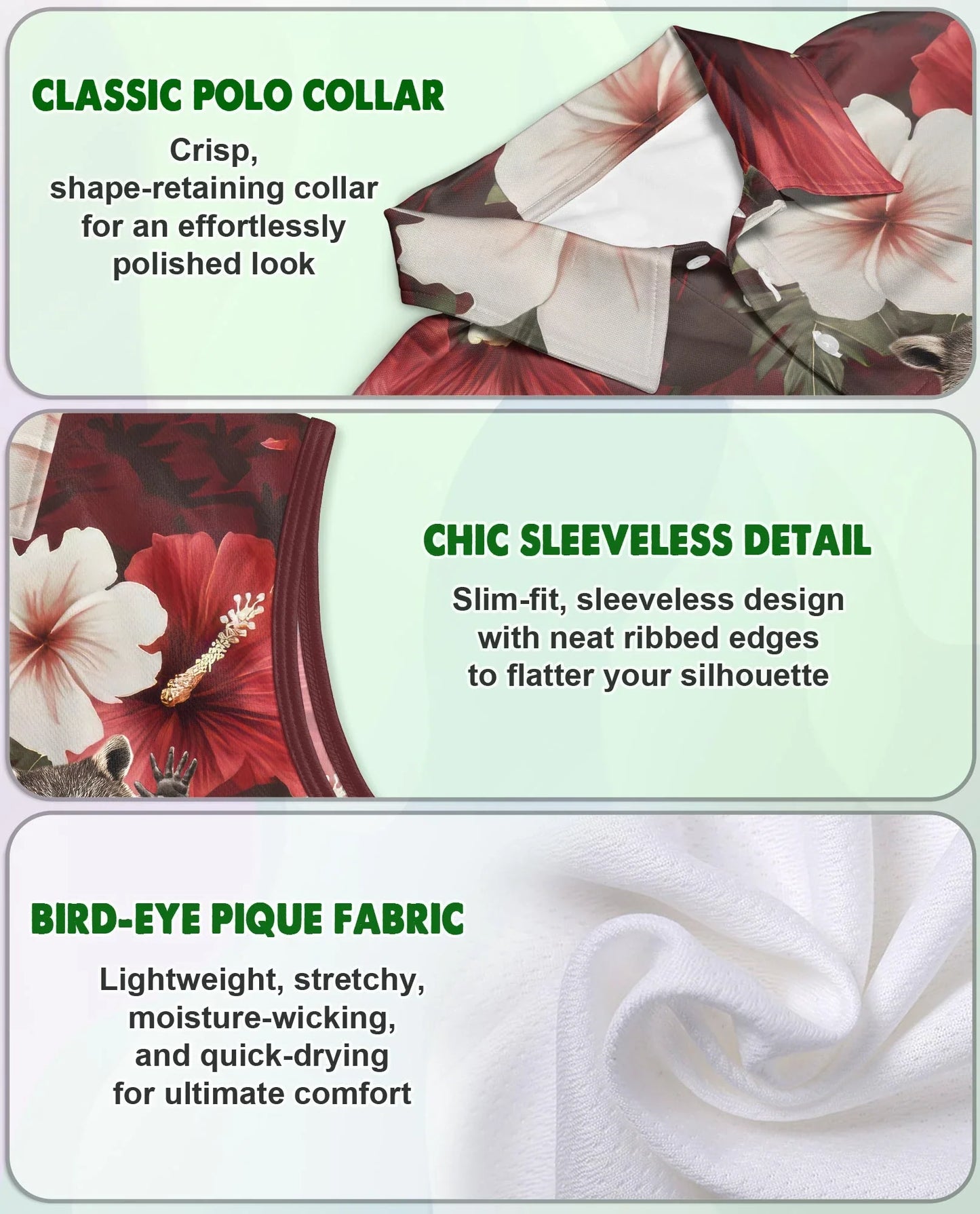 Tropical Hibiscus Raccoon Sleeveless Polo Shirt for Women | Azhawaiian