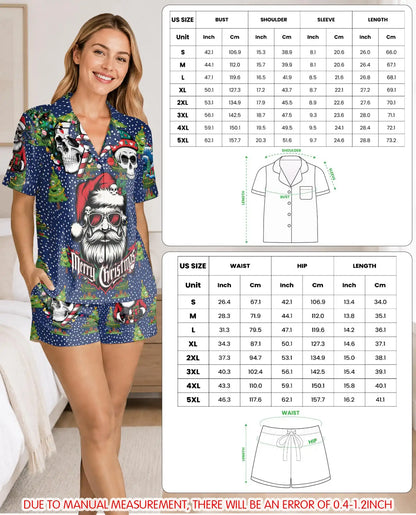 Gothic Christmas Pajama Set for Women, Skeleton Santa Holiday Sleepwear