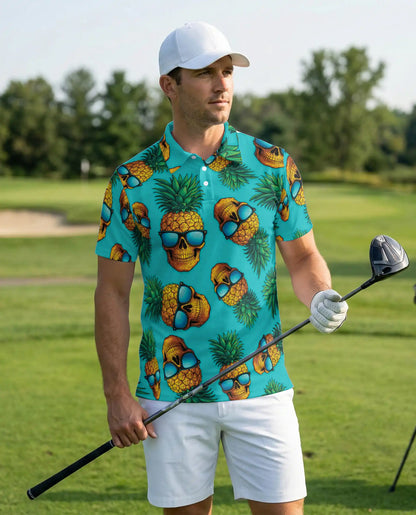 Skull Pineapple Polo Shirt, Tropical Island Print | Azhawaiian