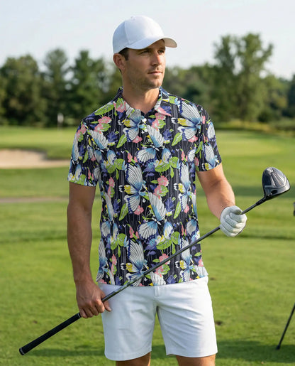 Tropical Butterfly 3D Polo Shirt for Men, Floral Nature Garden Style | Azhawaiian
