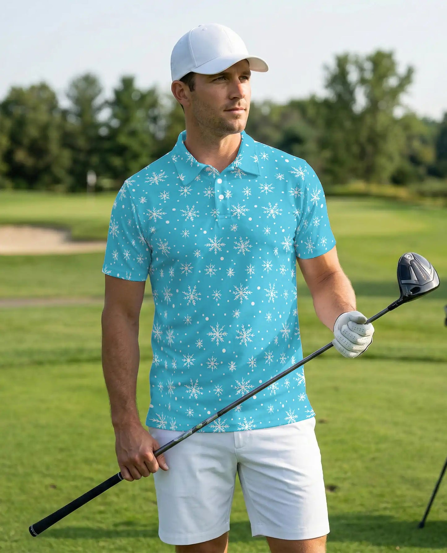 Blue Snowflake 3D Polo Shirt for Men, Minimal Winter Holiday Style | Azhawaiian