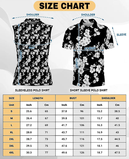 Black and White Floral Pattern Sleeveless Polo Shirt for Women | Azhawaiian