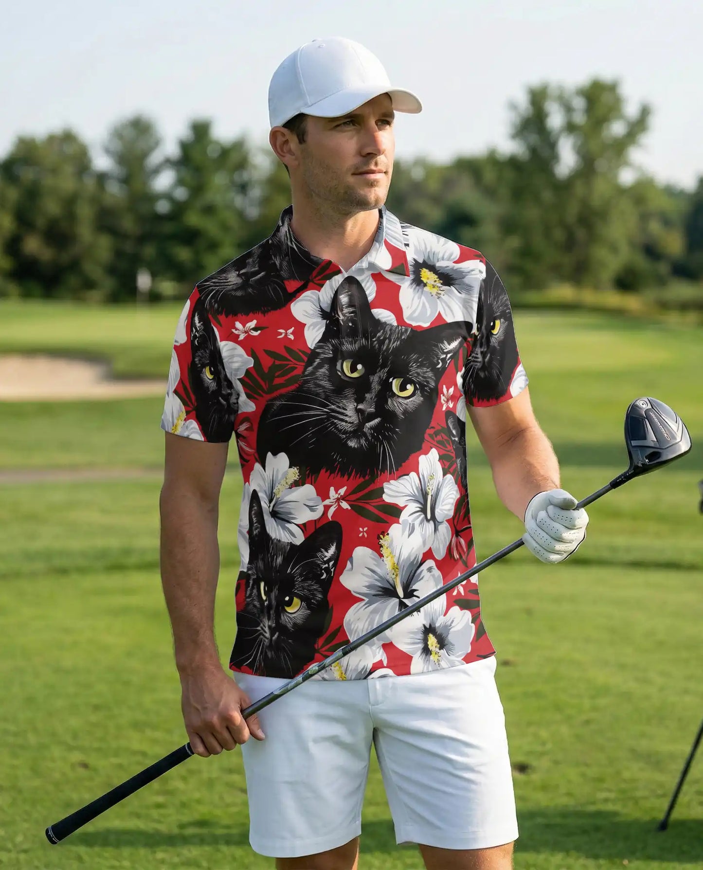 Black Cat Hawaiian Polo Shirt for Men | Azhawaiian