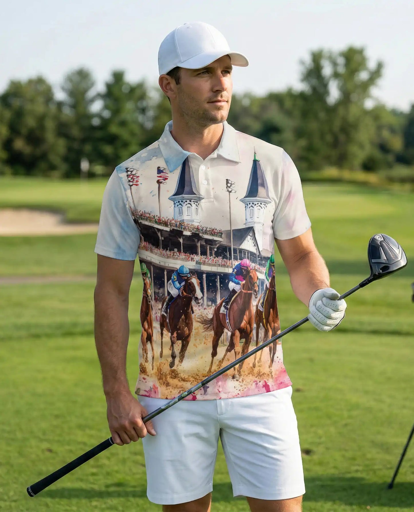 Horse Racing Polo Shirt-Equestrian Jockey Track Print | Azhawaiian